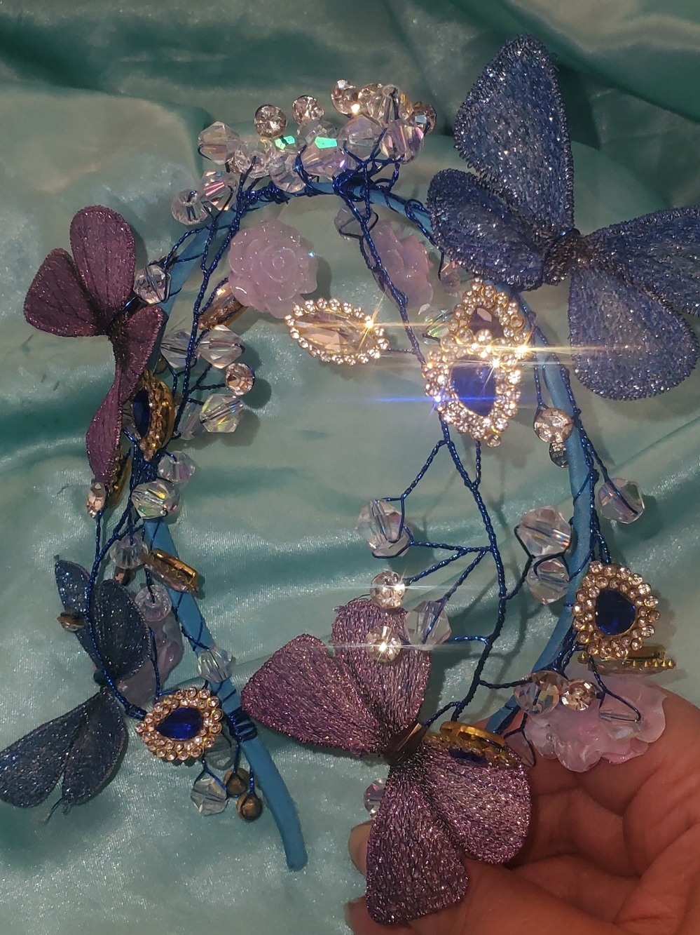 Whimsical Beaded Butterfly Headband/Tiara in Purple and Blue